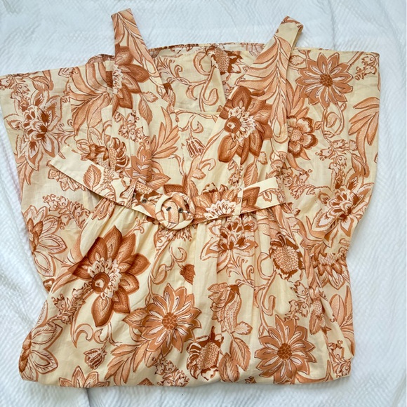 Mango Martina Floral Ivory Rose Belted Midi Dress - Picture 4 of 11